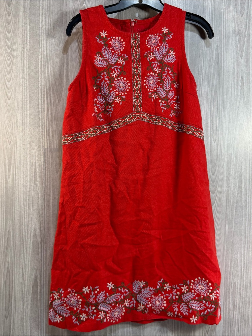Anthropologie Womens Aiko Embroidered Shift Dress Size 2 Red Y2K Style Lined